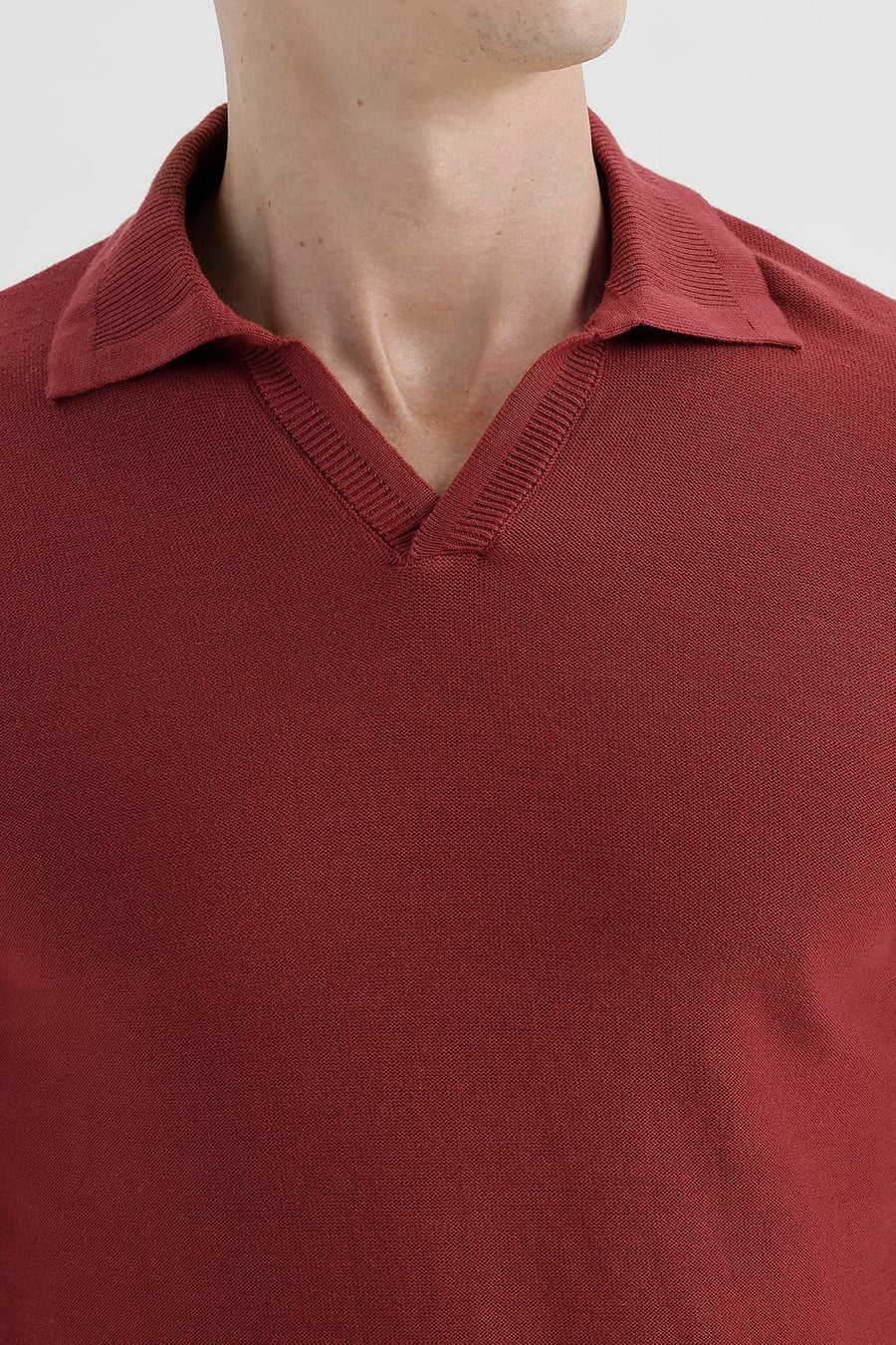 BASICS COMFORT FIT BARN RED COTTON JOHNNY COLLAR SWEART SHIRT