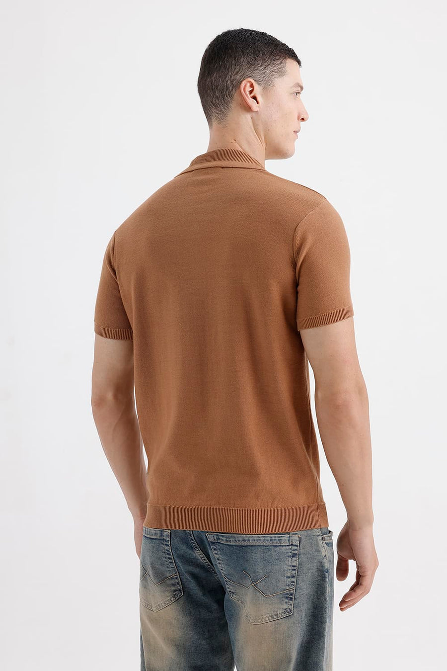 BASICS COMFORT FIT CHIPMUNK COTTON JOHNNY COLLAR SWEART SHIRT