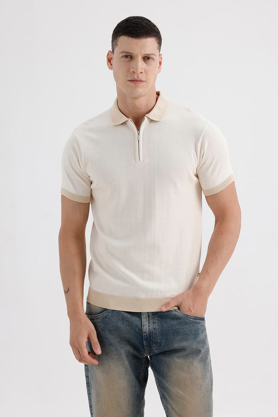 BASICS COMFORT FIT PAPYRUS COTTON POLO SWEART SHIRT