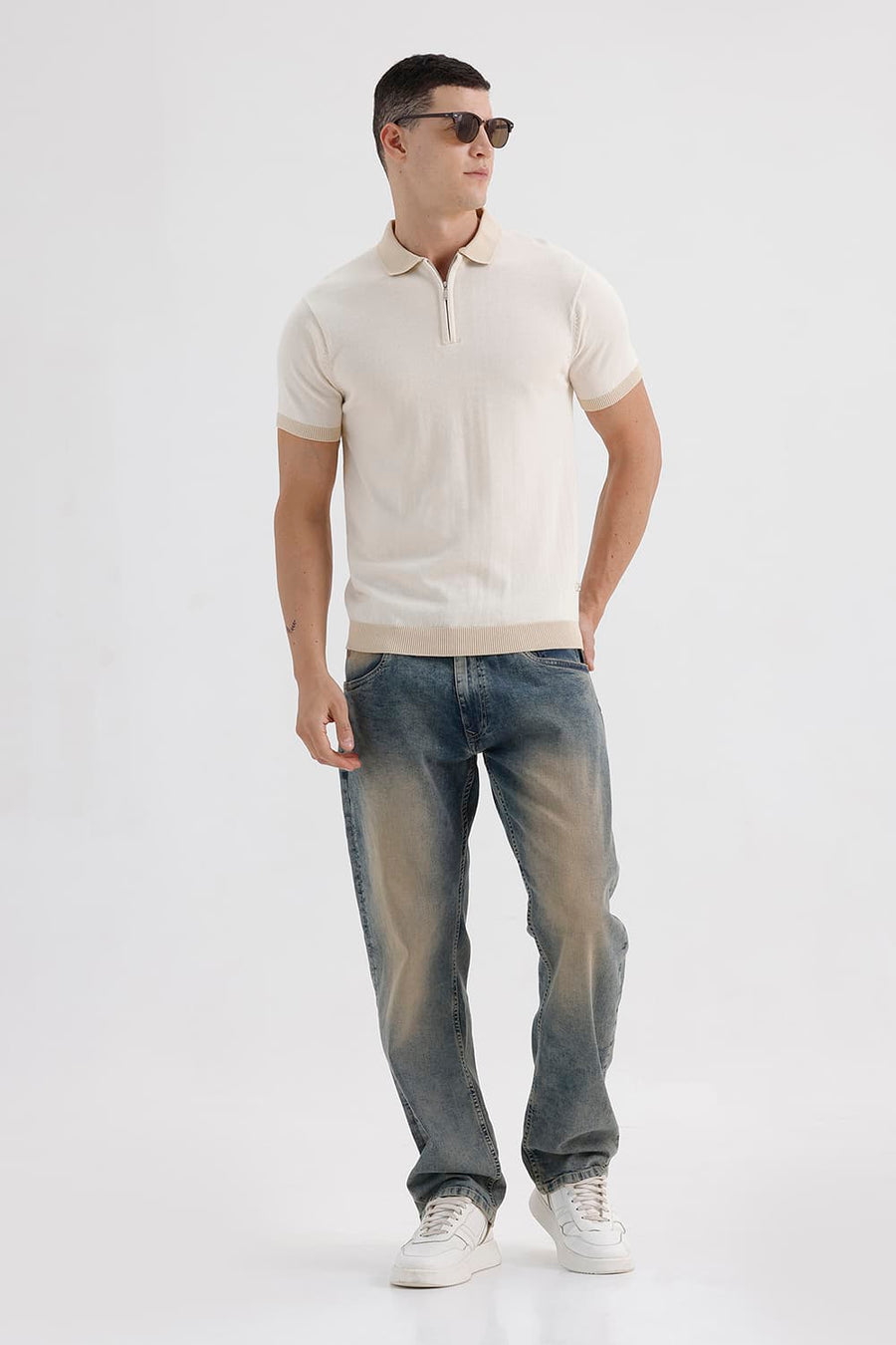 BASICS COMFORT FIT PAPYRUS COTTON POLO SWEART SHIRT