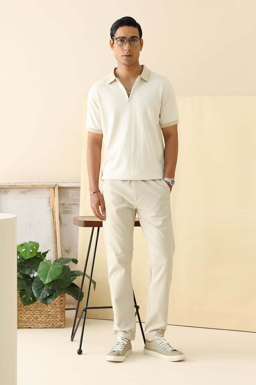 Basics Comfort Fit Papyrus Cotton Polo Sweart Shirt