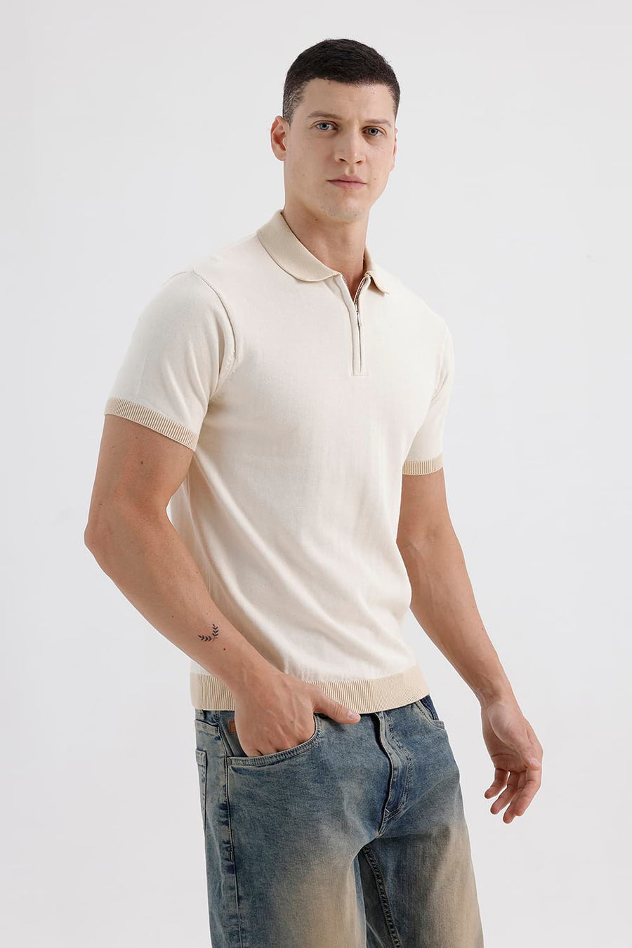 BASICS COMFORT FIT PAPYRUS COTTON POLO SWEART SHIRT