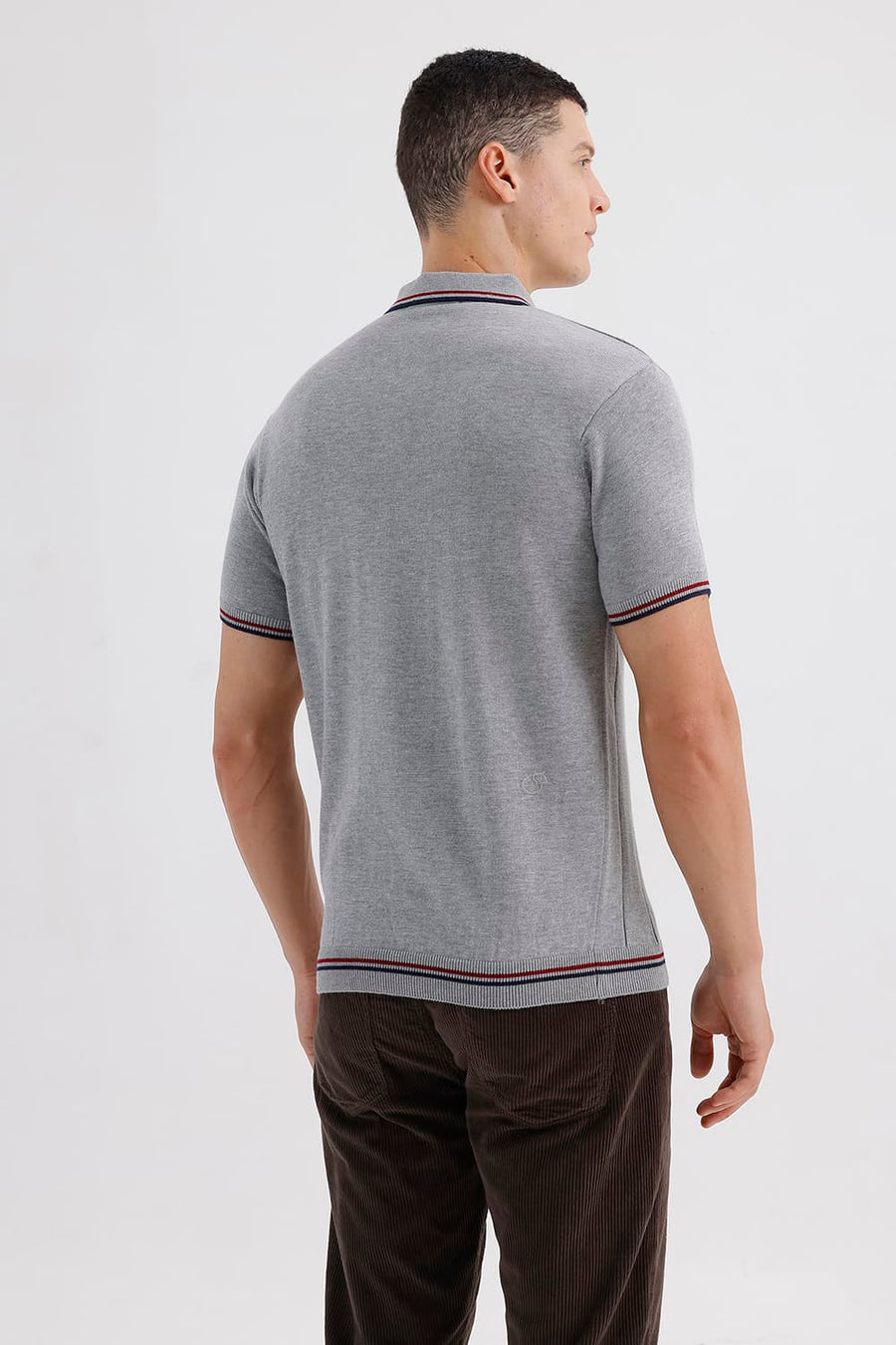 BASICS COMFORT FIT GRAY MELANGE COTTON POLO SWEART SHIRT