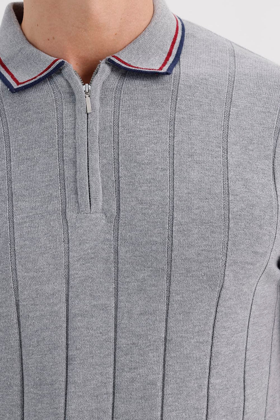 BASICS COMFORT FIT GRAY MELANGE COTTON POLO SWEART SHIRT
