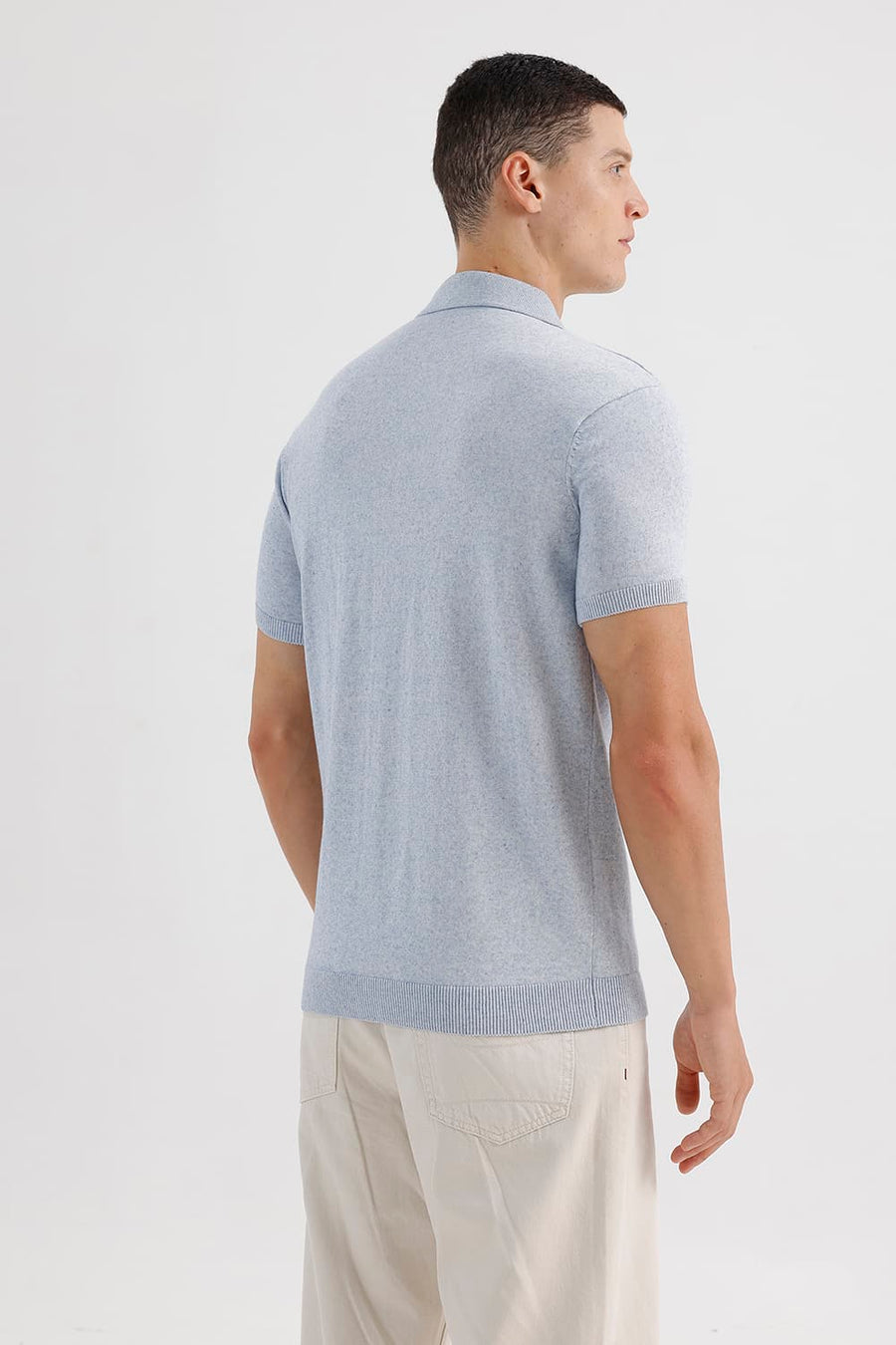 BASICS COMFORT FIT BLUE HEATHER COTTON POLYESTER POLO SWEART SHIRT
