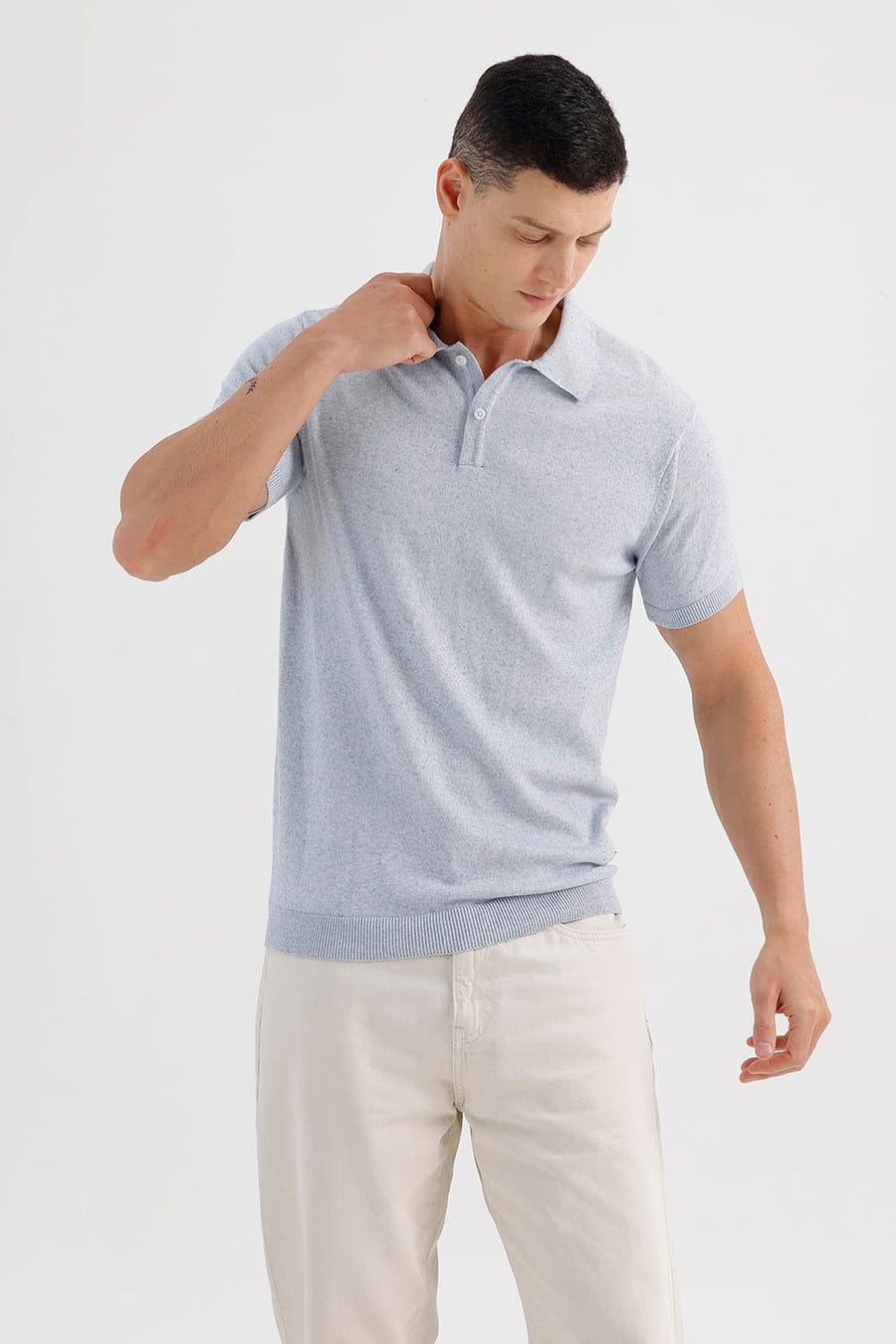 BASICS COMFORT FIT BLUE HEATHER COTTON POLYESTER POLO SWEART SHIRT