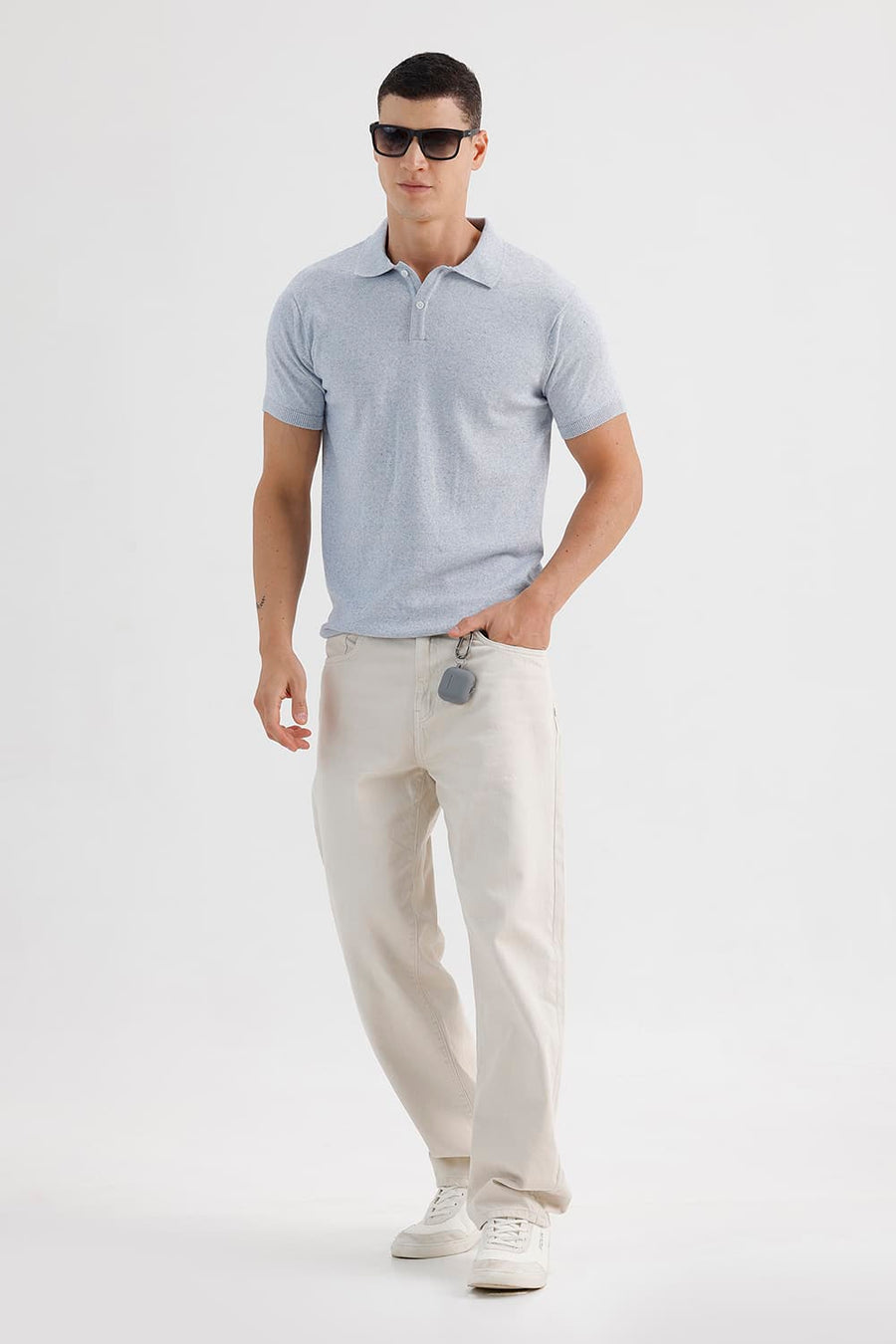 BASICS COMFORT FIT BLUE HEATHER COTTON POLYESTER POLO SWEART SHIRT