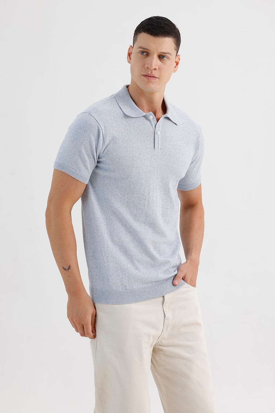 BASICS COMFORT FIT BLUE HEATHER COTTON POLYESTER POLO SWEART SHIRT
