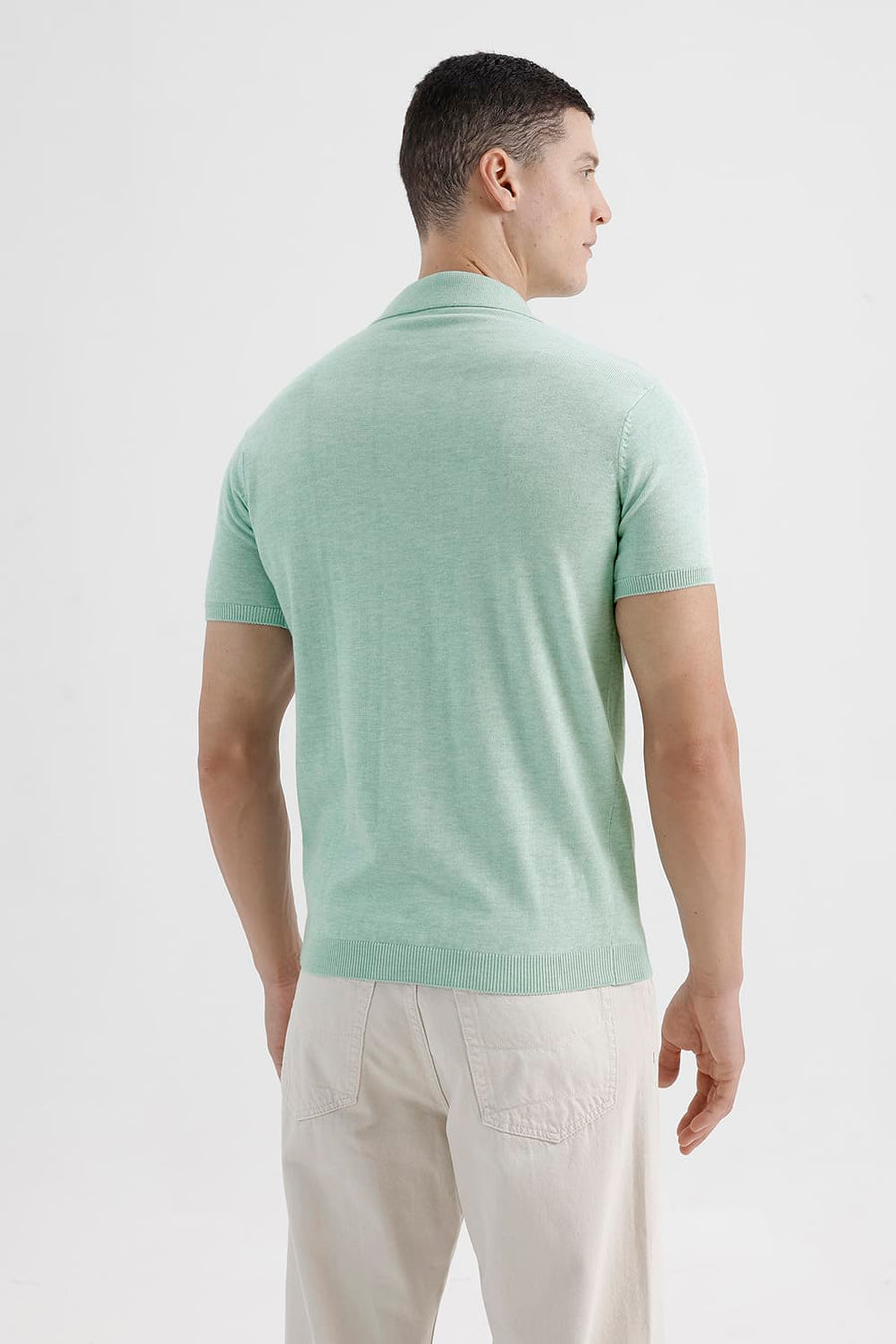 BASICS COMFORT FIT GREEN HEATHER COTTON POLYESTER POLO SWEART SHIRT