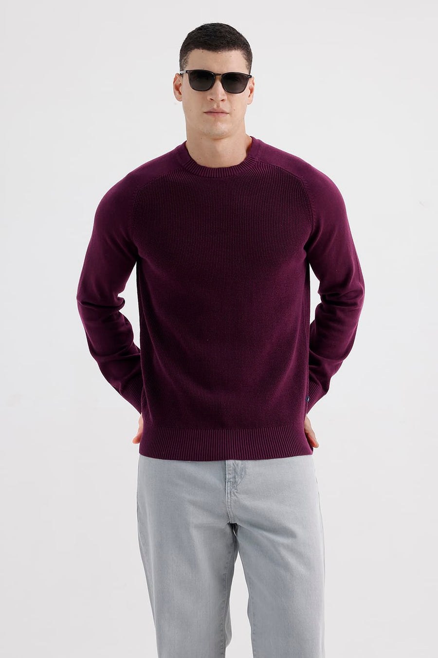 BASICS COMFORT FIT POTENT PURPLE COTTON CREW SWEART SHIRT