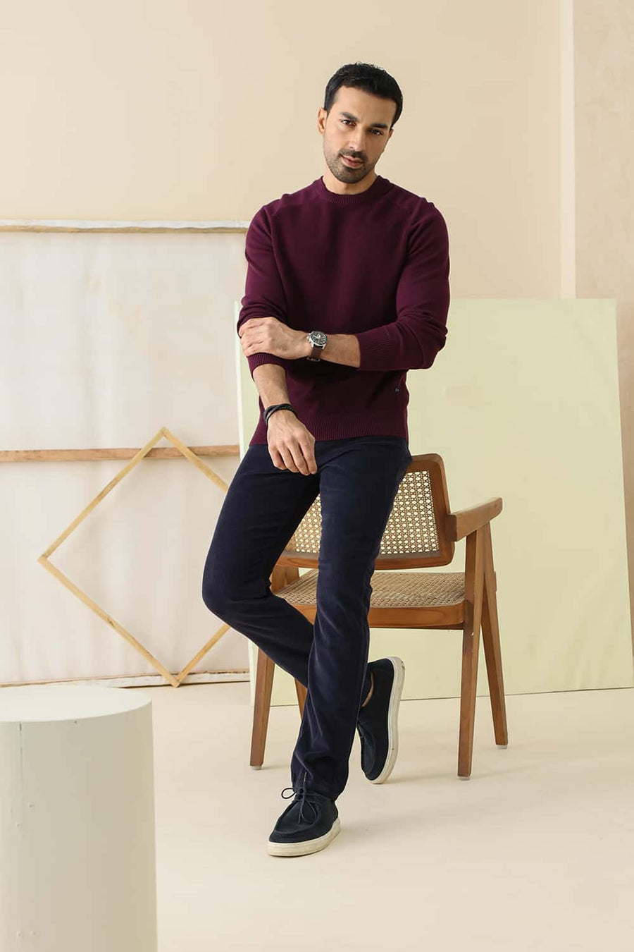 Basics Comfort Fit Potent Purple Cotton Crew Sweart Shirt