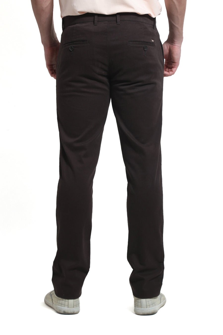 BASICS TAPERED FIT CHOCOLATE BROWN COTTON STRETCH DOBBY TROUSER