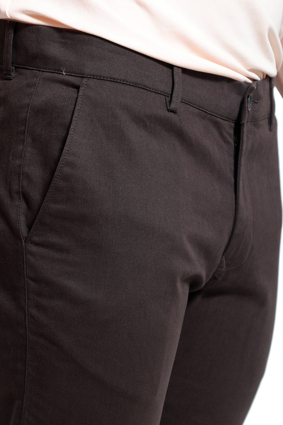 BASICS TAPERED FIT CHOCOLATE BROWN COTTON STRETCH DOBBY TROUSER