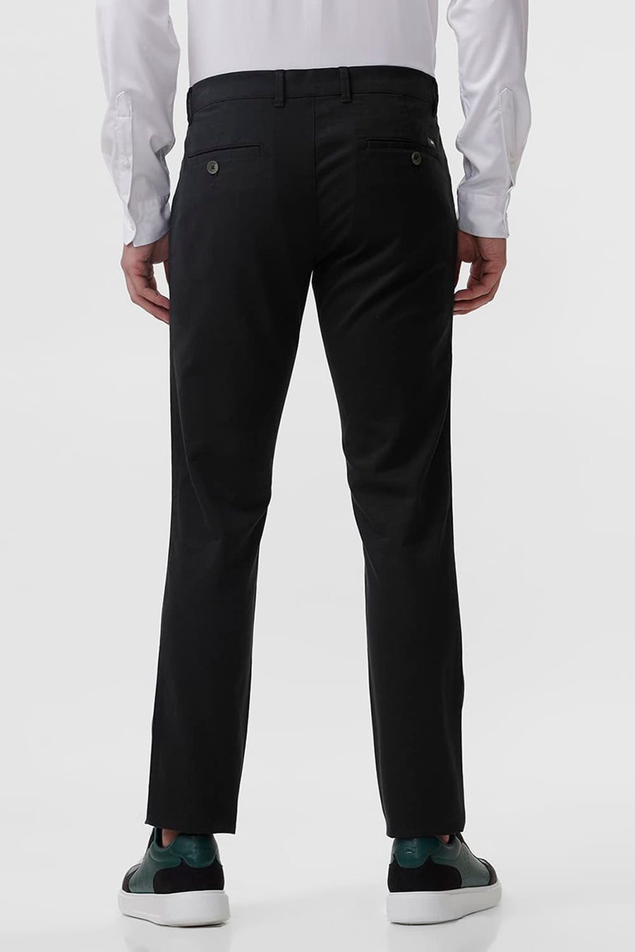 BASICS TAPERED FIT JET SET GREEN COTTON STRETCH DOBBY TROUSER