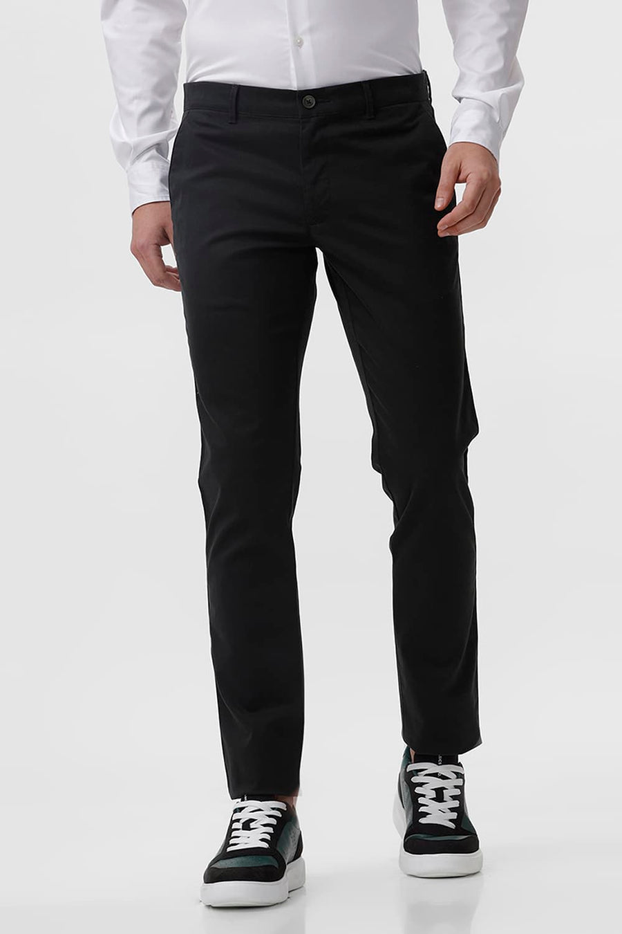 BASICS TAPERED FIT JET SET GREEN COTTON STRETCH DOBBY TROUSER