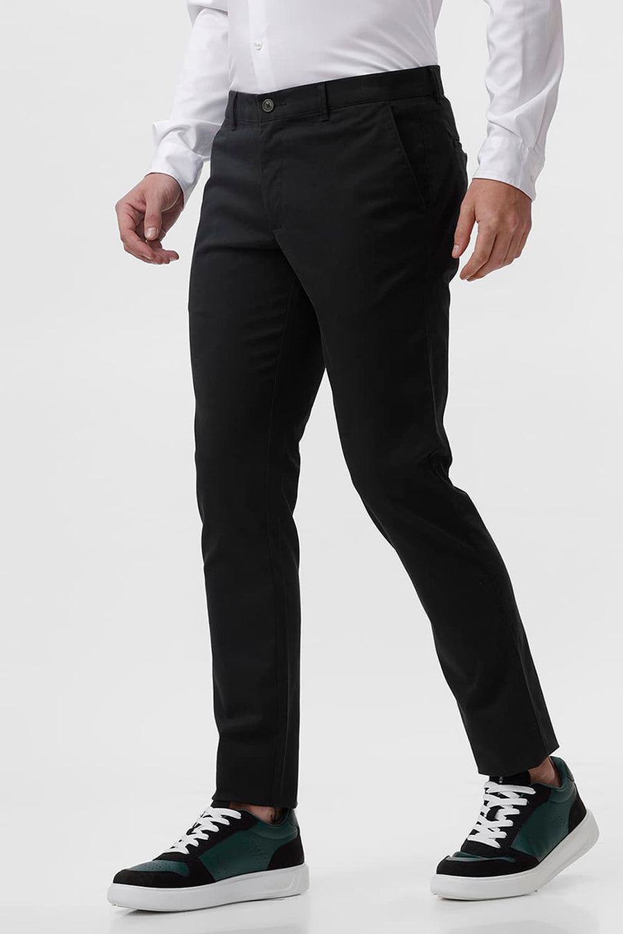 BASICS TAPERED FIT JET SET GREEN COTTON STRETCH DOBBY TROUSER
