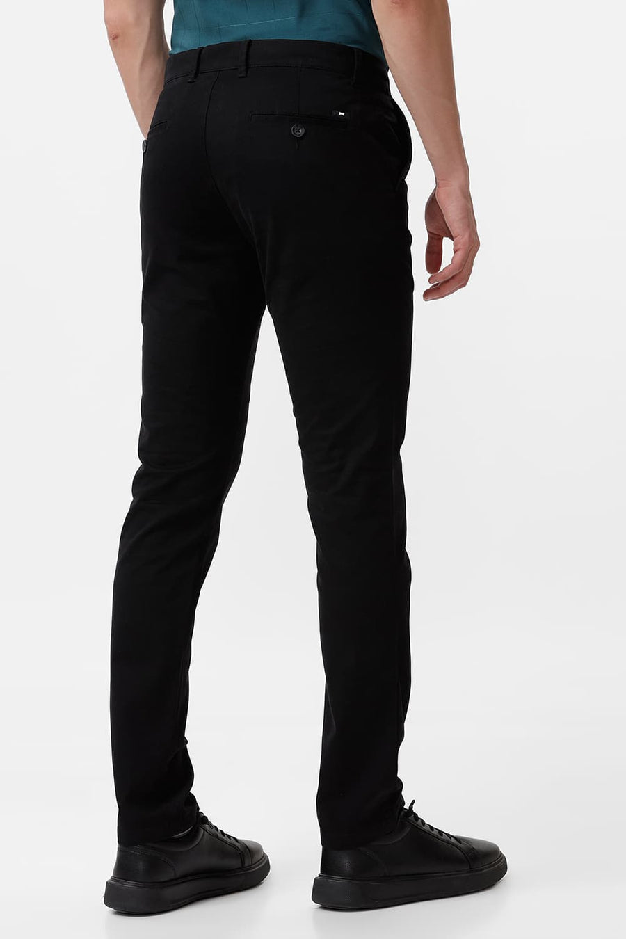 BASICS TAPERED FIT PHANTOM BLACK COTTON STRETCH DOBBY TROUSER