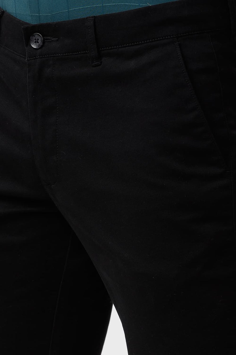BASICS TAPERED FIT PHANTOM BLACK COTTON STRETCH DOBBY TROUSER