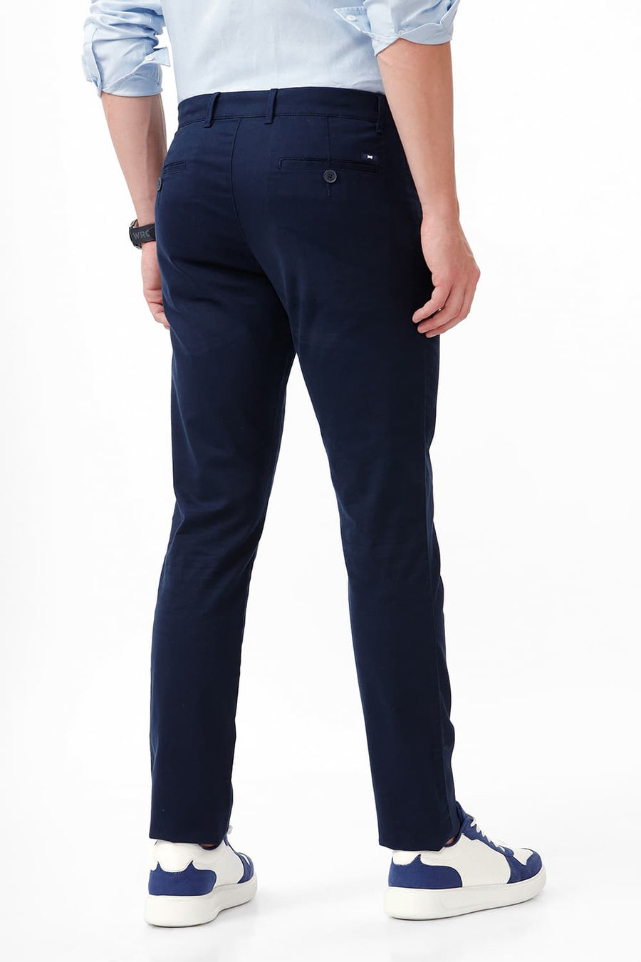 BASICS TAPERED FIT BLACK IRIS NAVY COTTON STRETCH DOBBY TROUSER