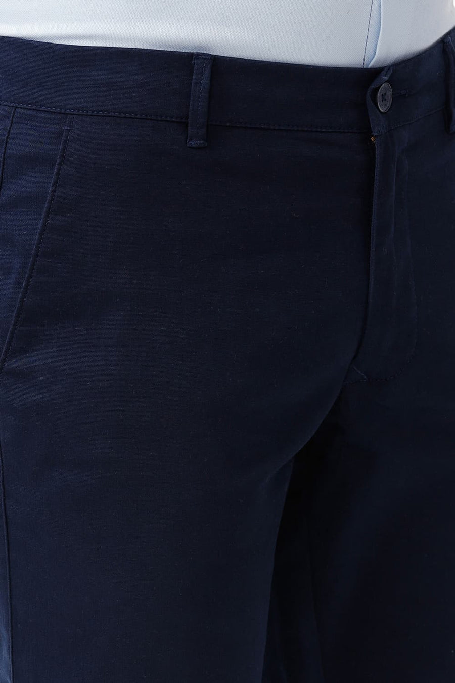 BASICS TAPERED FIT BLACK IRIS NAVY COTTON STRETCH DOBBY TROUSER