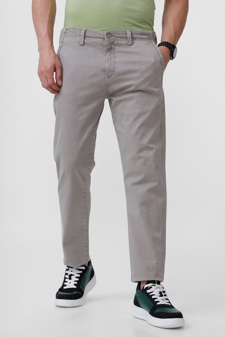 BASICS DRIFT FIT BRINDLE GREY COTTON STRETCH TROUSER