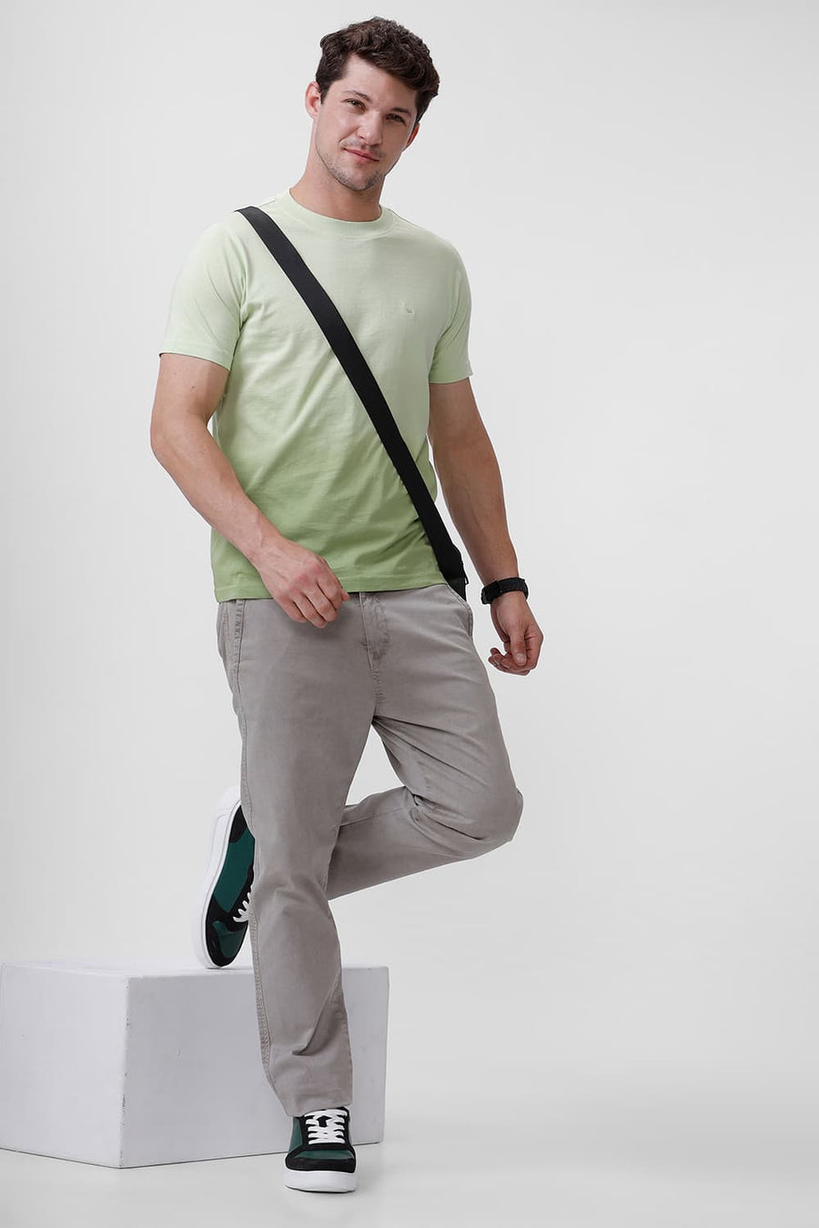 BASICS DRIFT FIT BRINDLE GREY COTTON STRETCH TROUSER