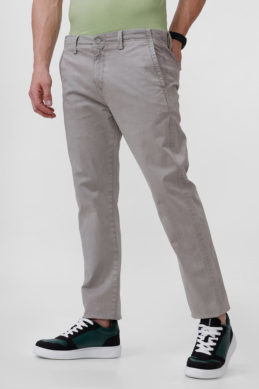 BASICS DRIFT FIT BRINDLE GREY COTTON STRETCH TROUSER
