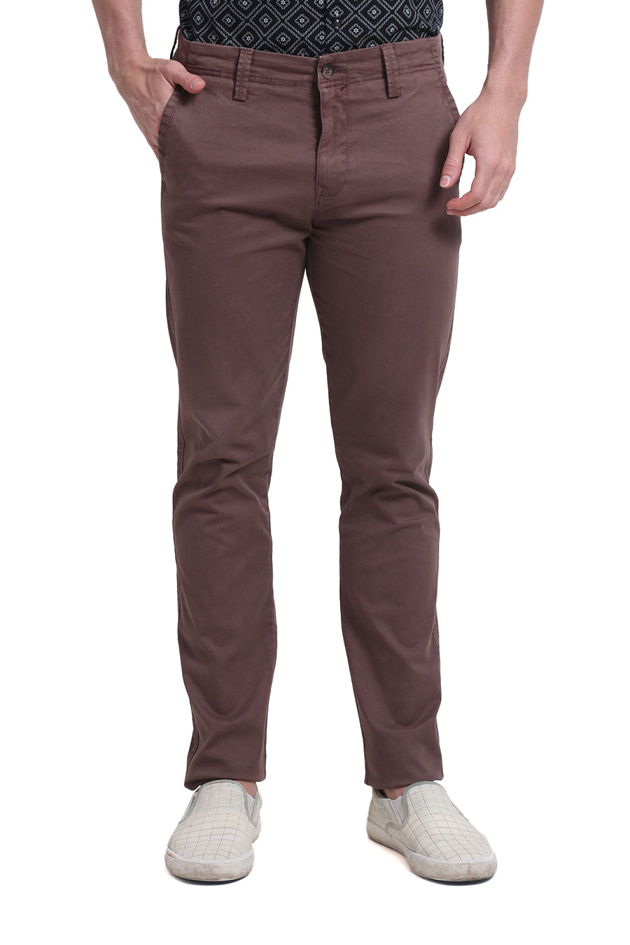 BASICS DRIFT FIT CARAFE BROWN COTTON STRETCH TROUSER