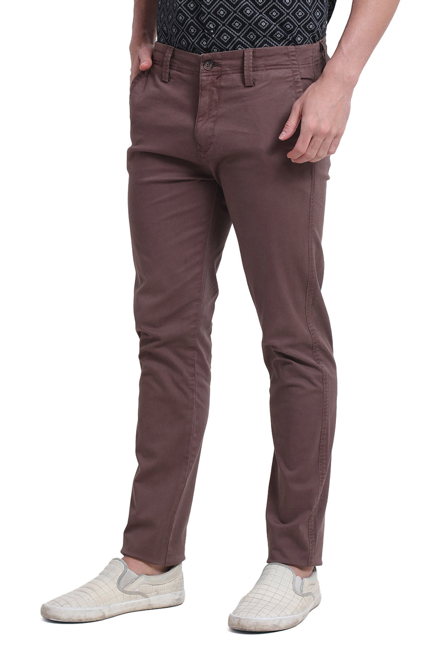 BASICS DRIFT FIT CARAFE BROWN COTTON STRETCH TROUSER