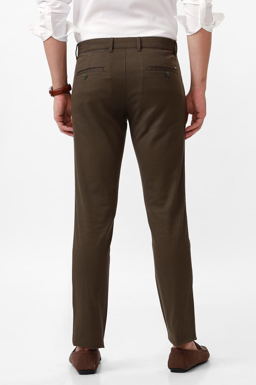 BASICS TAPERED FIT FOREST NIGHT OLIVE COTTON STRETCH DOBBY TROUSER