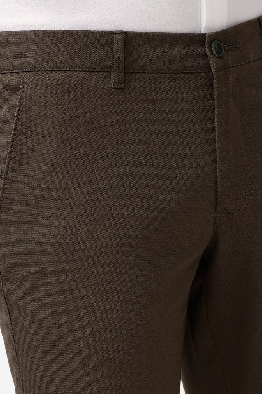 BASICS TAPERED FIT FOREST NIGHT OLIVE COTTON STRETCH DOBBY TROUSER