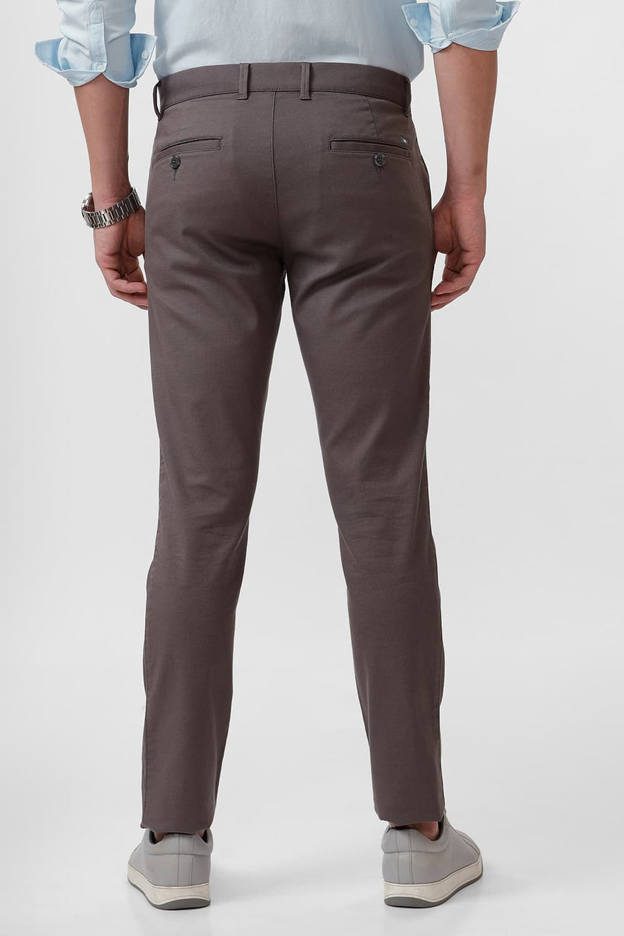 BASICS TAPERED FIT GRANITE GREY COTTON STRETCH DOBBY TROUSER
