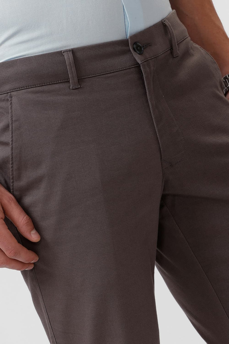 BASICS TAPERED FIT GRANITE GREY COTTON STRETCH DOBBY TROUSER
