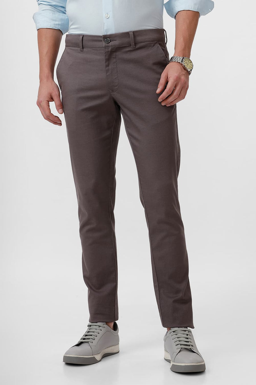 BASICS TAPERED FIT GRANITE GREY COTTON STRETCH DOBBY TROUSER