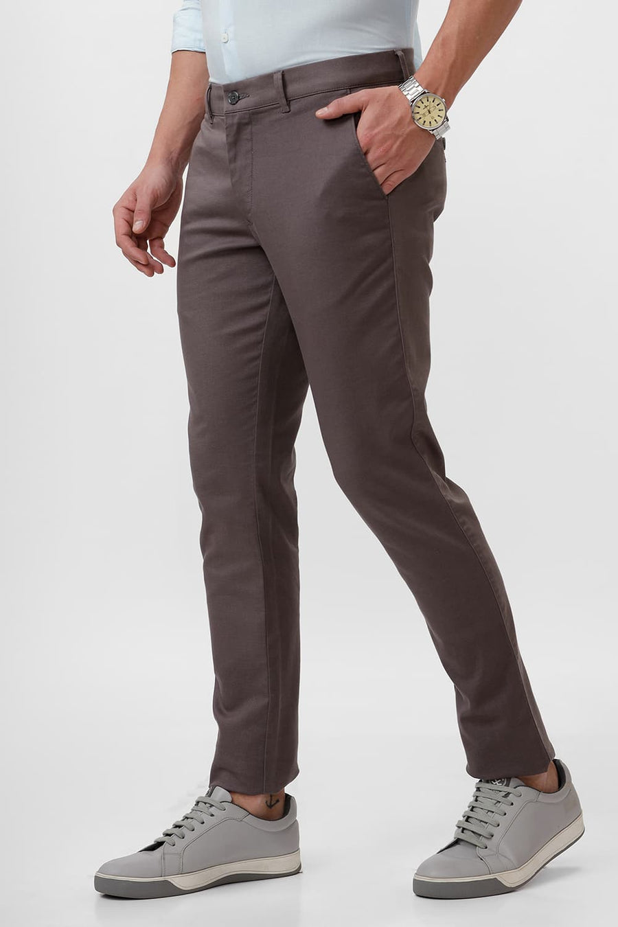 BASICS TAPERED FIT GRANITE GREY COTTON STRETCH DOBBY TROUSER