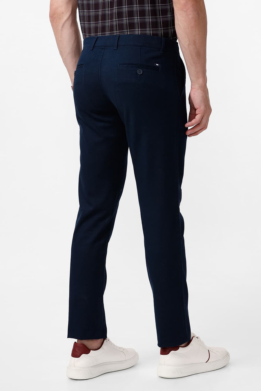 BASICS TAPERED FIT REFLECTING NAVY COTTON STRETCH DOBBY TROUSER