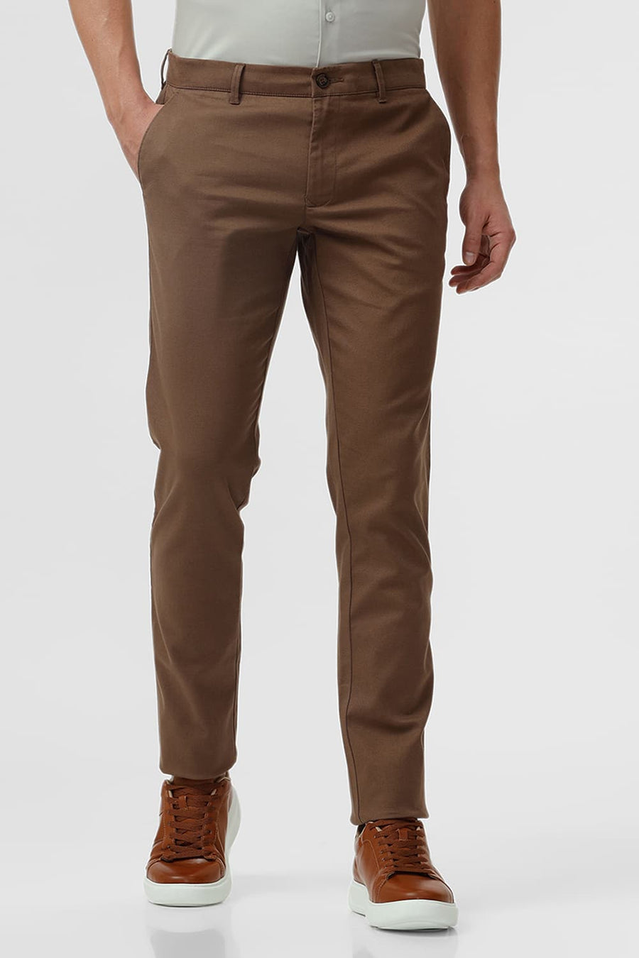 BASICS TAPERED FIT RAIN DREAM KHAKI COTTON STRETCH DOBBY TROUSER