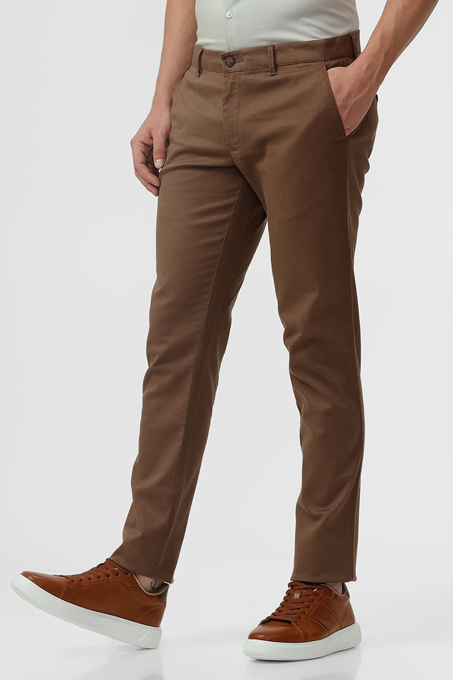 BASICS TAPERED FIT RAIN DREAM KHAKI COTTON STRETCH DOBBY TROUSER