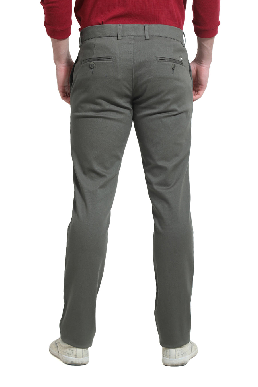 BASICS TAPERED FIT THYME GREEN COTTON STRETCH DOBBY TROUSER
