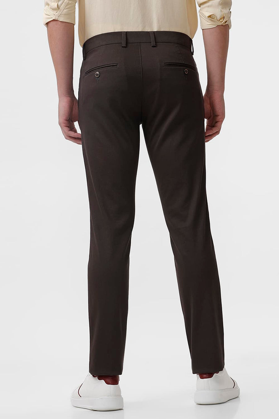 BASICS TAPERED FIT MULCH BROWN COTTON STRETCH DOBBY TROUSER