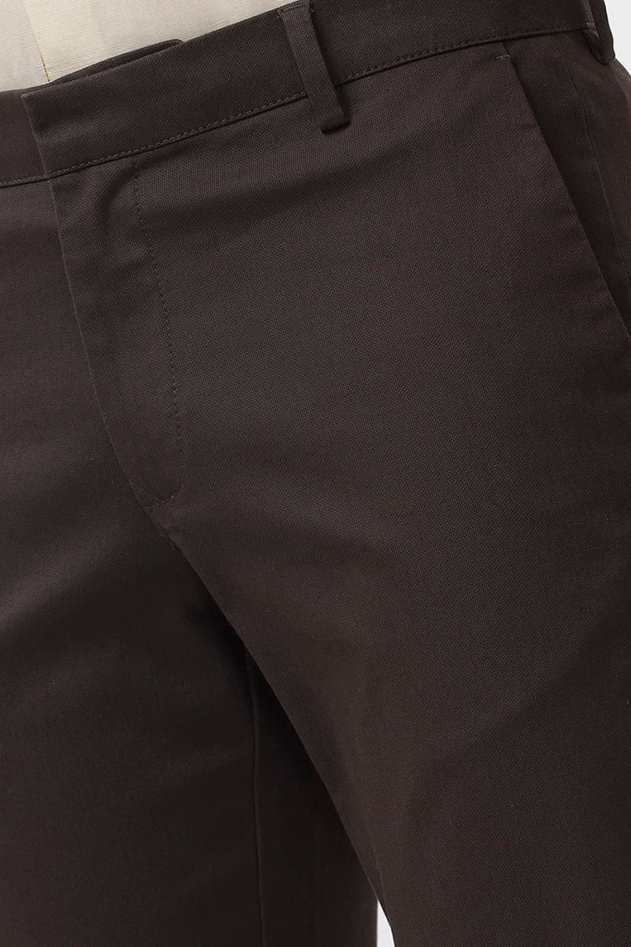 BASICS TAPERED FIT MULCH BROWN COTTON STRETCH DOBBY TROUSER
