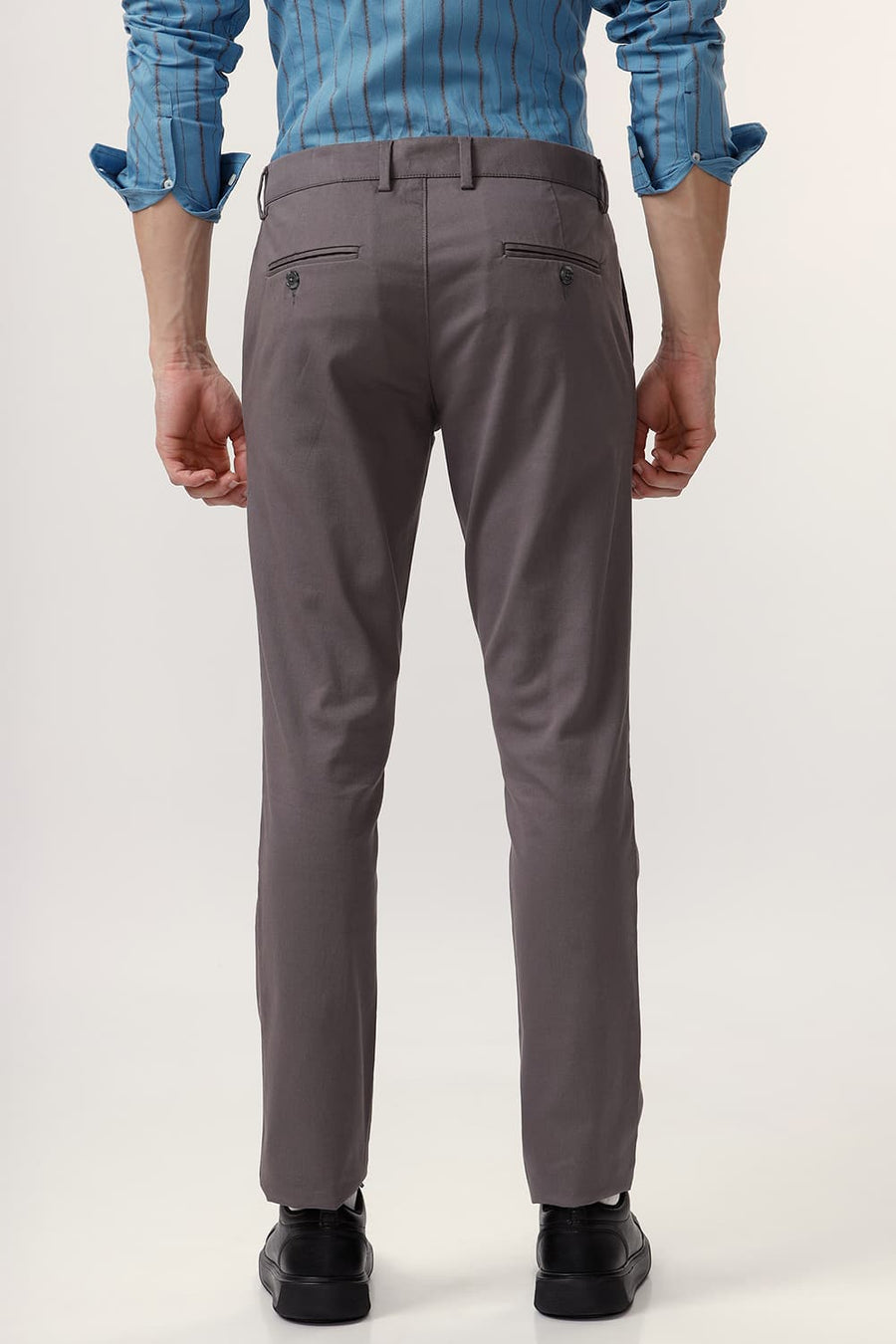 BASICS TAPERED FIT GARGOYLE GREY COTTON STRETCH DOBBY TROUSER