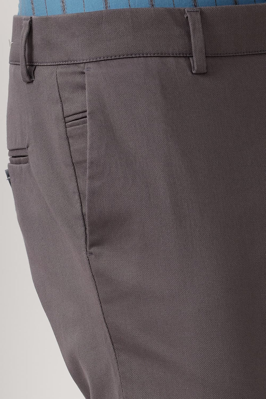 BASICS TAPERED FIT GARGOYLE GREY COTTON STRETCH DOBBY TROUSER