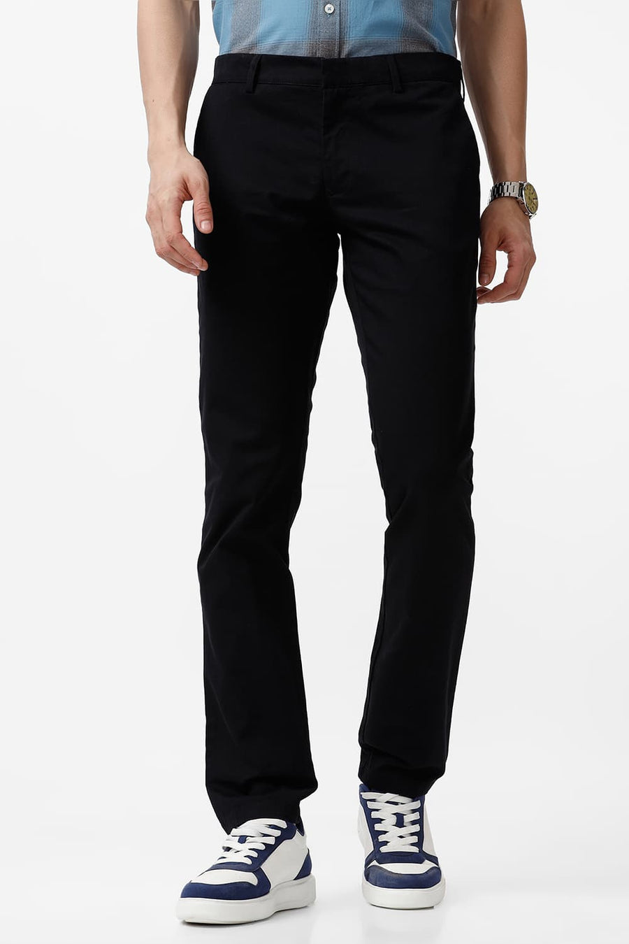 BASICS TAPERED FIT BLACK ONYX COTTON STRETCH DOBBY TROUSER
