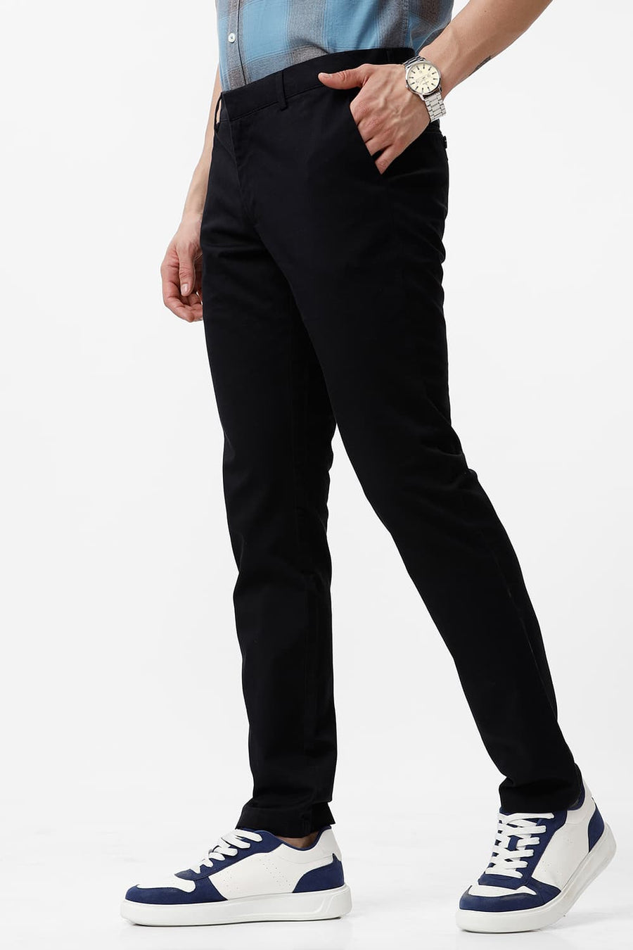 BASICS TAPERED FIT BLACK ONYX COTTON STRETCH DOBBY TROUSER