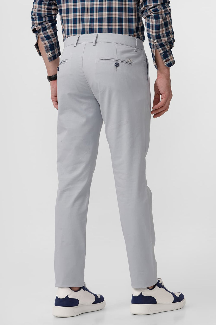BASICS TAPERED FIT PEARL BLUE COTTON STRETCH DOBBY TROUSER