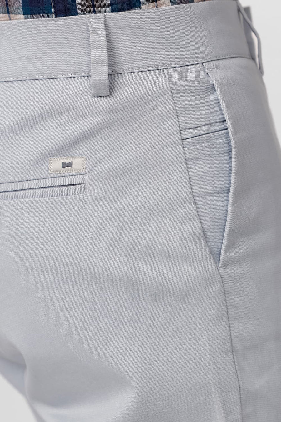 BASICS TAPERED FIT PEARL BLUE COTTON STRETCH DOBBY TROUSER