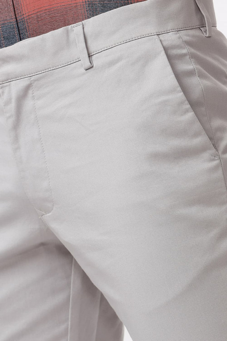 BASICS TAPERED FIT MOON RCK GREY COTTON STRETCH DOBBY TROUSER