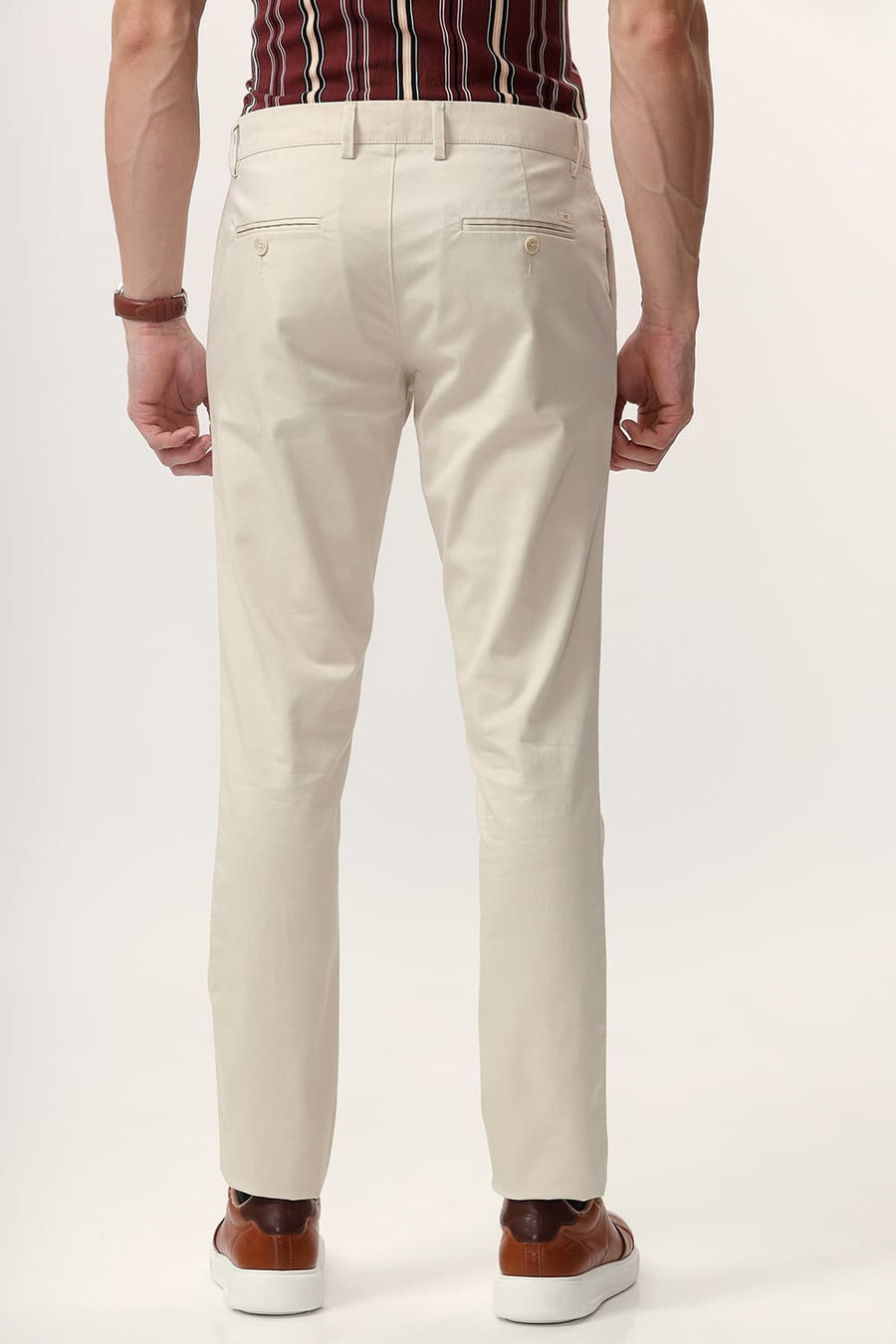 BASICS TAPERED FIT BIRCHE ECRU COTTON STRETCH DOBBY TROUSER
