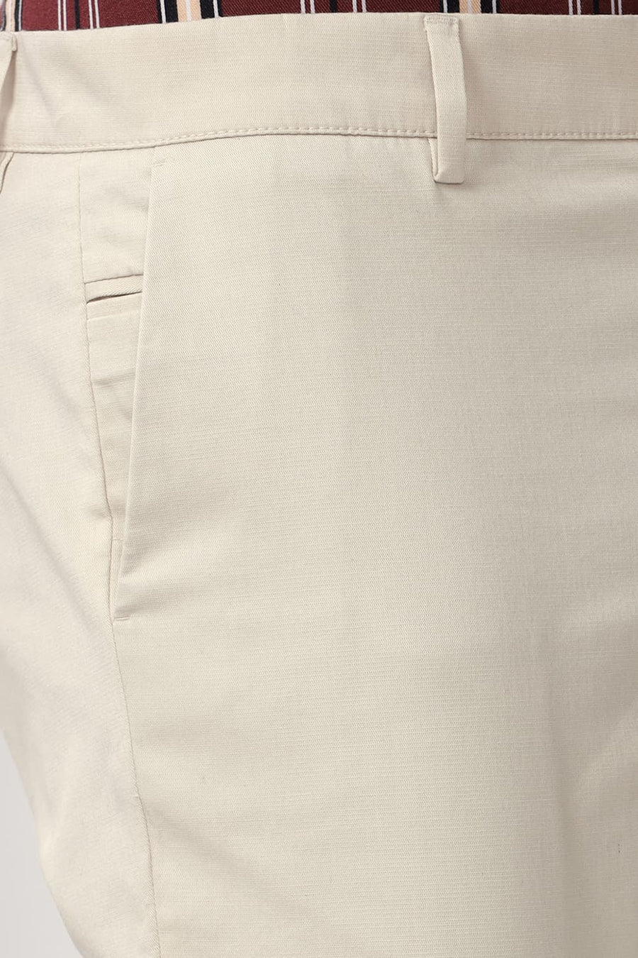 BASICS TAPERED FIT BIRCHE ECRU COTTON STRETCH DOBBY TROUSER